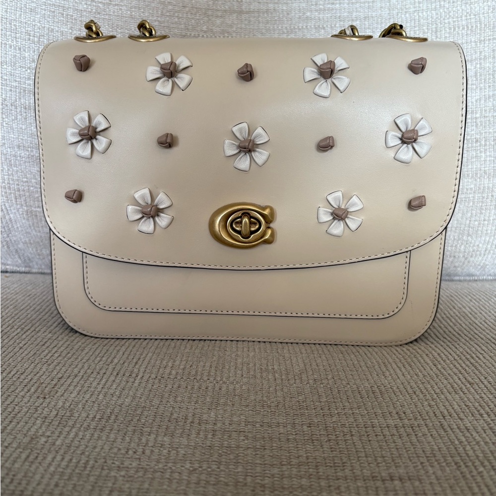 Coach Madison Tea Rose Cream and Brown Floral Shoulder Bag